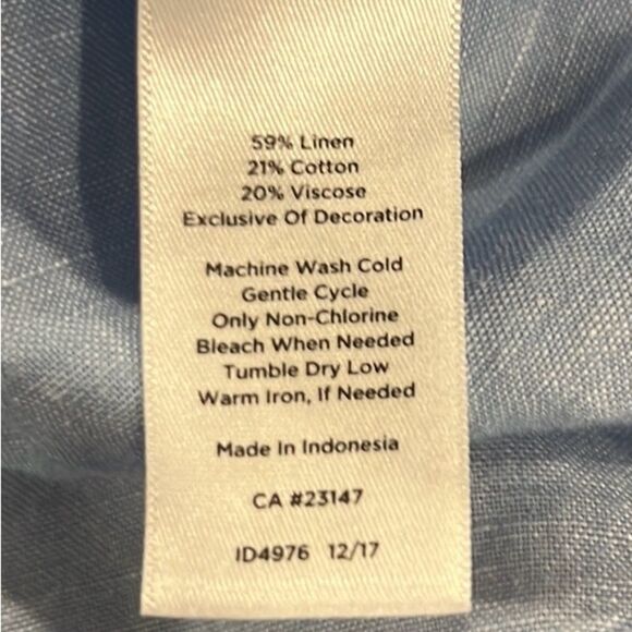 Talbots Factory blue linen blend boat neck bell sleeves top size Large - Picture 7 of 7